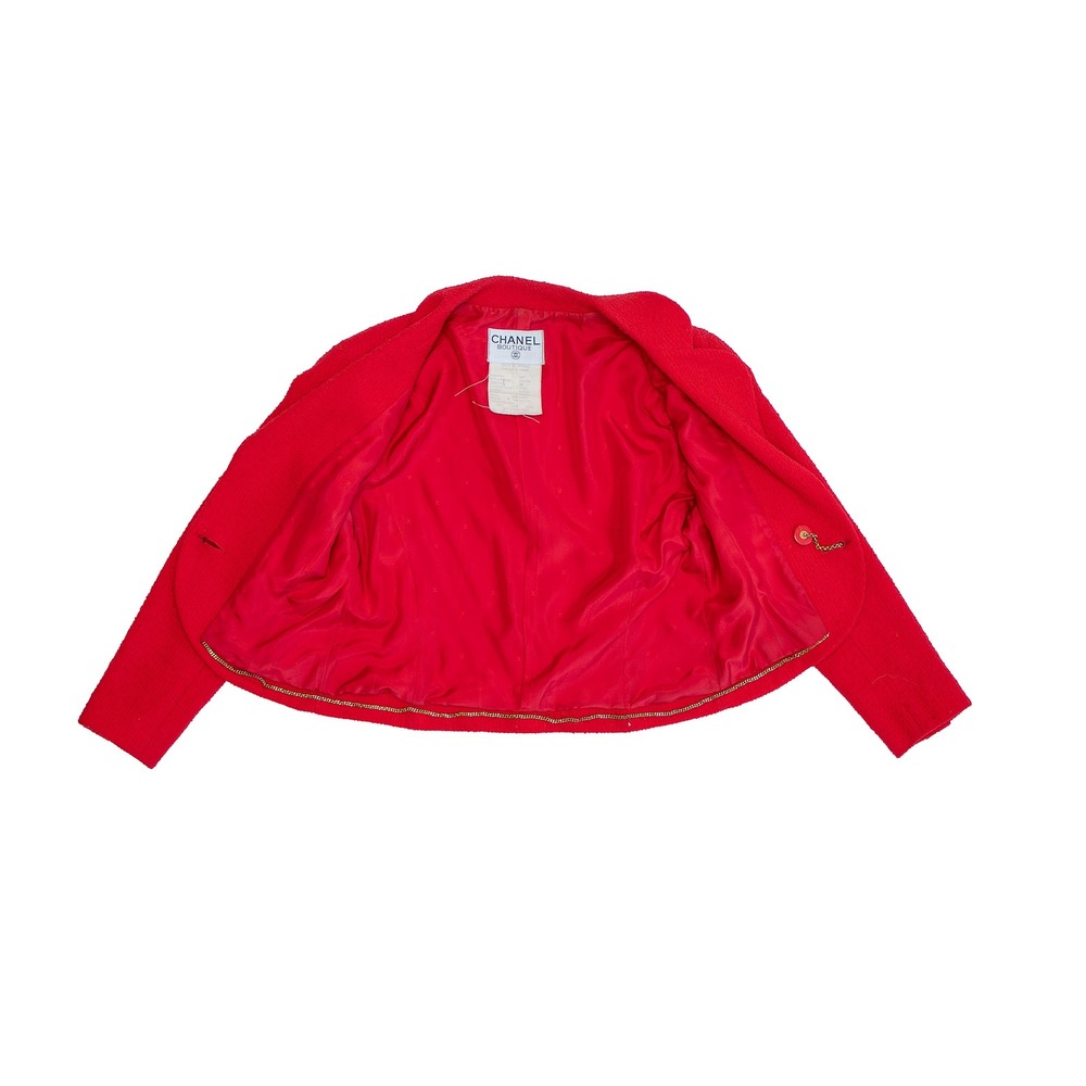 RARE Vintage CHANEL Runway Red Tweed Cropped Blazer  FR 36 US 4 - Picture 5 of 10